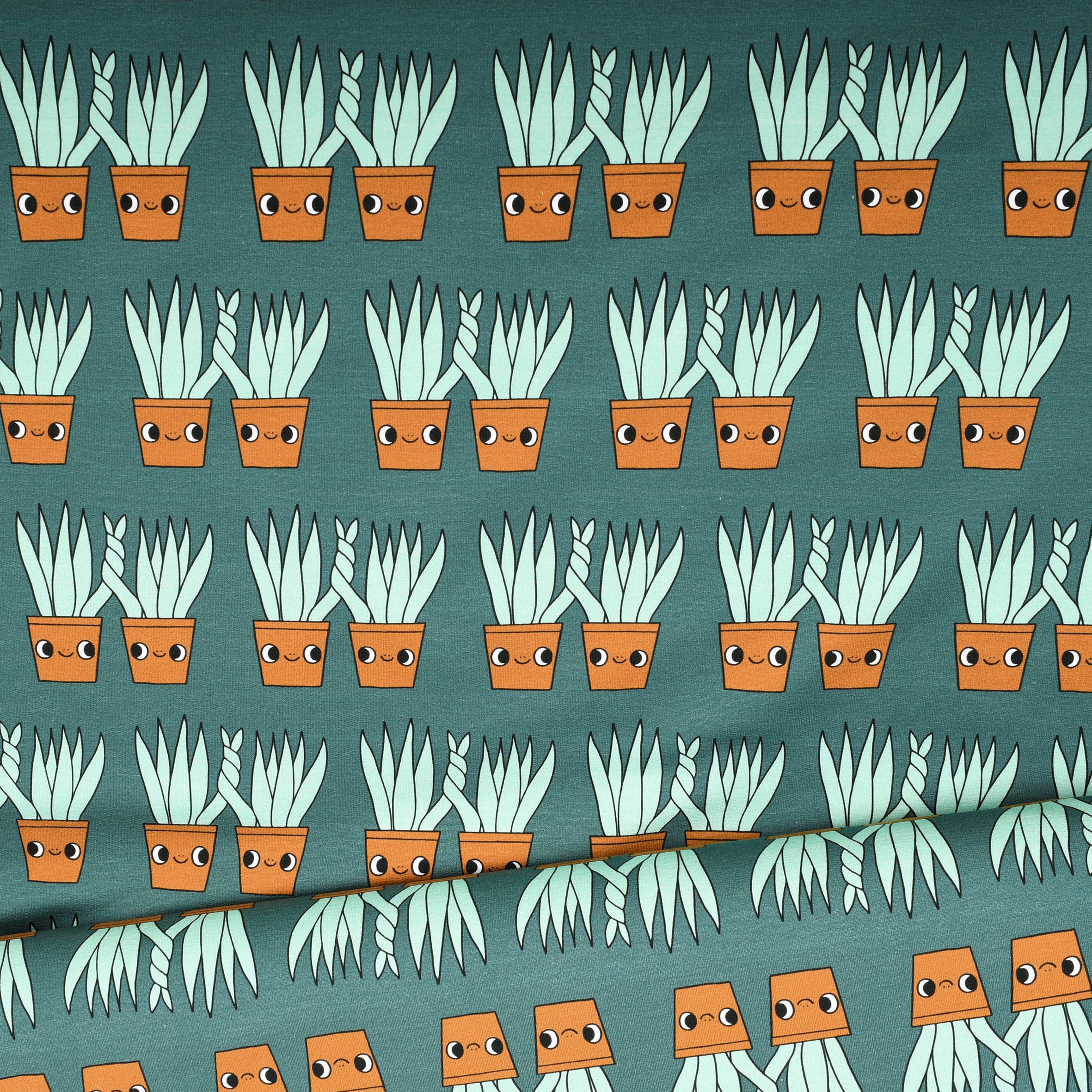 Groene French Terry met Bloempotjes van Eva Mouton